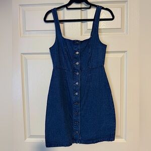 Dark wash denim mini dress